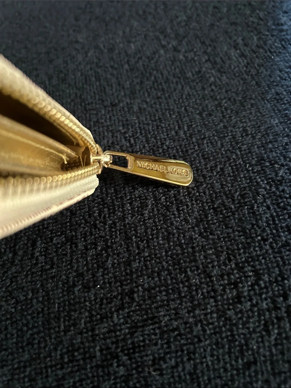 Michael Kors Jet Set Vanilla MK Logo Zip-Around Wallet with Gold Plaque NWT